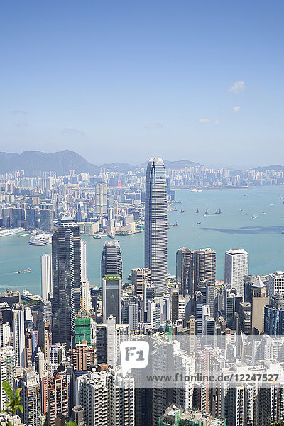 City skyline viewed from Victoria Peak with Two International Finance Centre (2IFC) Hong Kong China Asia