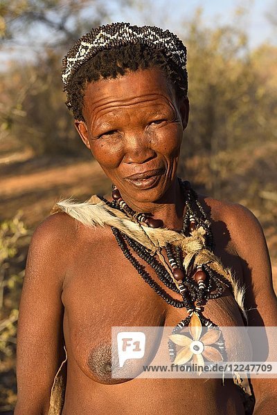 San Woman  Bushman tribe  portrait  Kalahari  Namibia  Africa