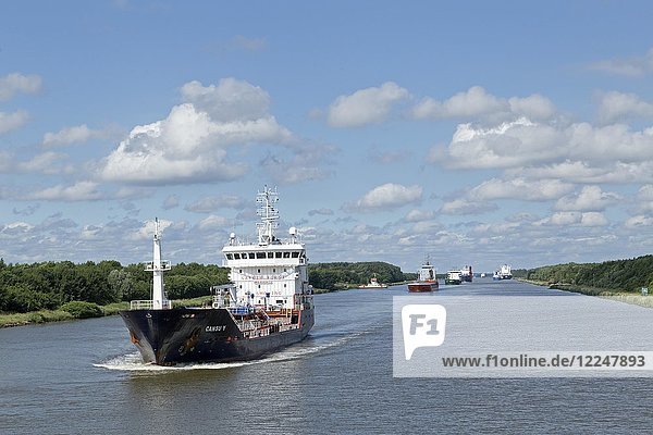 Cargo ships on the Kiel Canal  Schleswig-Holstein  Germany  Europe