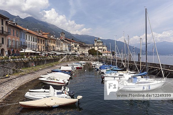 Small marina on the promenade  old town of Cannobio  Lago Maggiore  Verbano-Cusio-Ossola province  Piedmont region  Italy  Europe