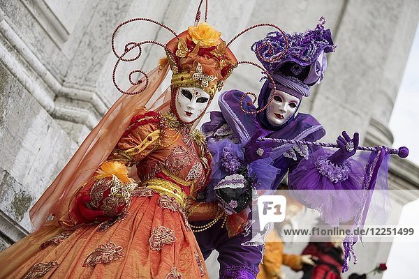 Pair in historical costumes  Carnival costume  Carnival in Venice  Italy  Europe