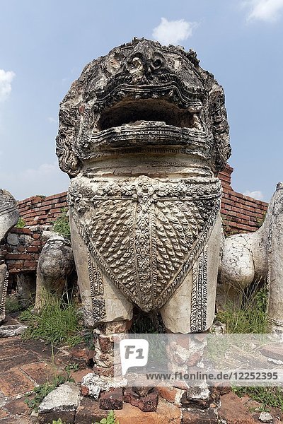 Lion figure at the Chedi of Wat Thammikarat  Ayutthaya Historical Park  Ayutthaya  Thailand  Asia