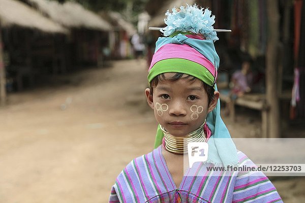 Portrait long neck girl  Long Neck from the Karen tribe  Thailand  Asia