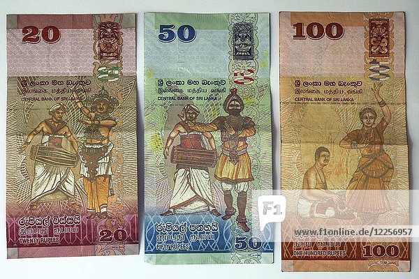 Banknoten  verschiedene Banknoten  20 50 100 Sri Lanka Rupien  Sri Lanka  Asien