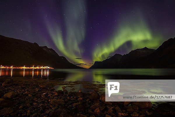 Nordlichter (aurora borealis) Ersfjordbotn Troms Norwegen Europa
