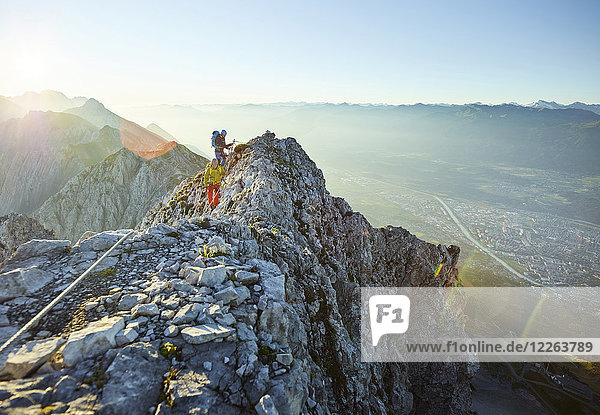 Austria  Tyrol  Innsbruck  mountaineer at Nordkette via ferrata