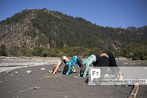 Vier Frauen beim Yoga am Strand  Lost Coast Trail  Kings Range National Conservation Area  Kalifornien  USA