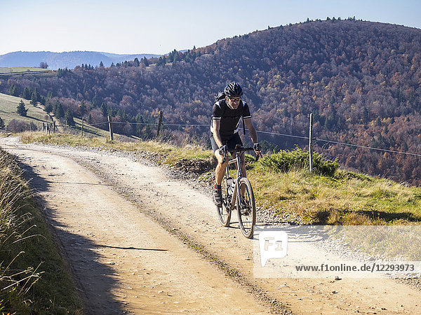 Cyclocross rider on cycling tour near Grand Ballon  Vosges  France
