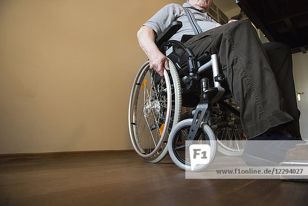 Close-up of a senior man in wheelchair