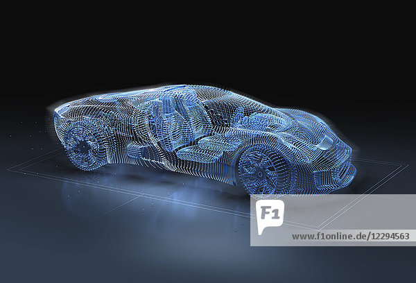 Computergeneriertes Bild eines blauen  luxuriösen Sportwagens