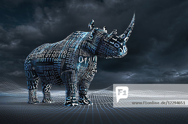 Computer generated image binary code over rhinoceroses
