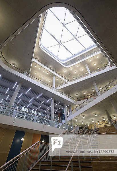 Modern office atrium with skylight