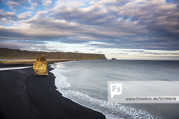 Black sand beach and tranquil  remote ocean  Dyrholaey  Iceland