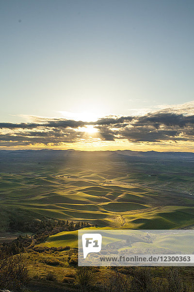 Scenery with rolling hills at sunrise Steptoe Butte State Park Palouse Washington State USA