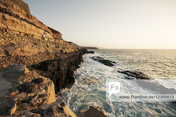 Scenery of clifftop footpath on seashore near Ajuy  Fuerteventura  Canary Islands  Spain