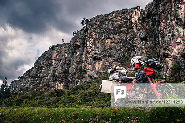 Touring motorcycle  rock mountain  Suesca  Cundinamarca  Colombia