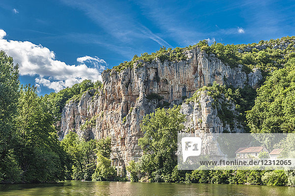 France Lot Causses du Quercy regional Natural park cliffs at the edge of the lOt river between Bouzies and Saint-Cirq-Lapopie