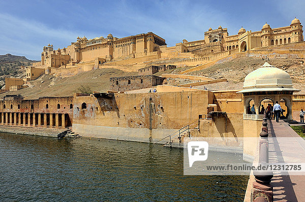 India  Rajasthan  Amber Fort along the Moata Lake