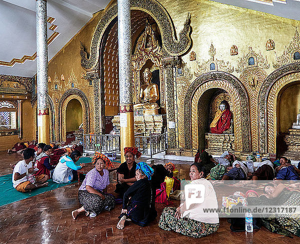 Nyaungshwe ( YAUNGHWE) city; Inle lake Shan state  Myanmar (Burma)  Asia; Paoh people  Ethnic Minority ; inside the adana Man Aung Pagoda is situated in Nyaung Shwe. Built by Nyaung Shwe Saw Bwar Soe Maung (Chieftain of Shan) in 1866  this Pagoda is famous for its Shan traditional architecture.