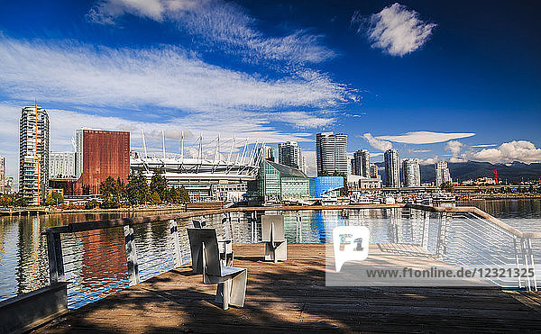 View of False Creek and Vancouver skyline  including BC Place  Vancouver  British Columbia  Canada  North America