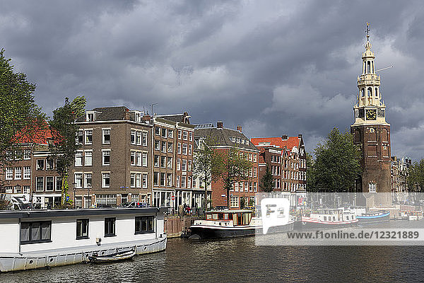 Montelbaan Clock Tower  Oude Schans Canal  Amsterdam  North Holland  Netherlands  Europe