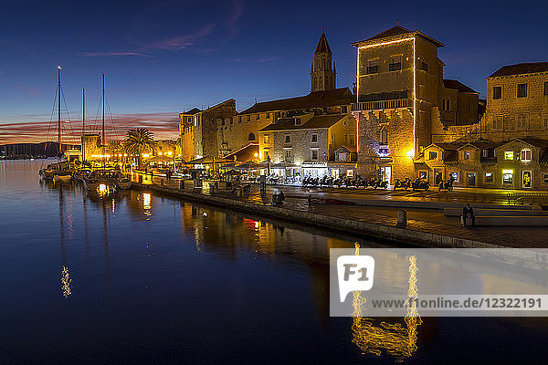 The old town of Trogir at dusk  UNESCO World Heritage Site  Croatia  Europe