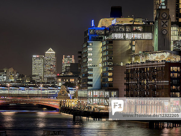 View of Canary Wharf  River Thames and Blackfriars Bridge  London  England  United Kingdom  Europe