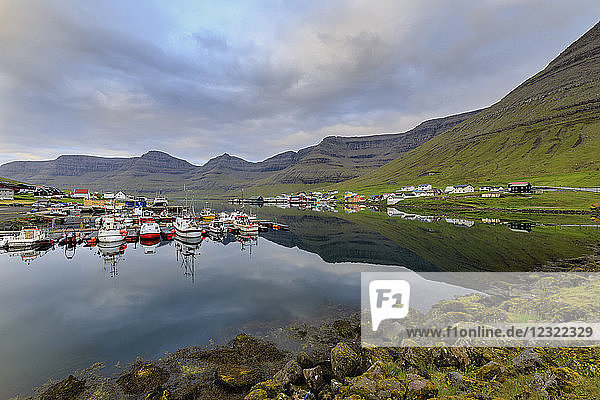 Villages of Hvannasund on Vidoy Island and Norddepil on Bordoy Island  Faroe Islands  Denmark  Europe