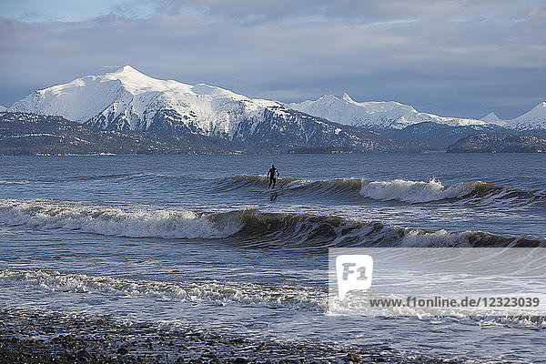 Surfer in der Kachemak Bay  Süd-Zentral-Alaska; Homer  Alaska  Vereinigte Staaten von Amerika