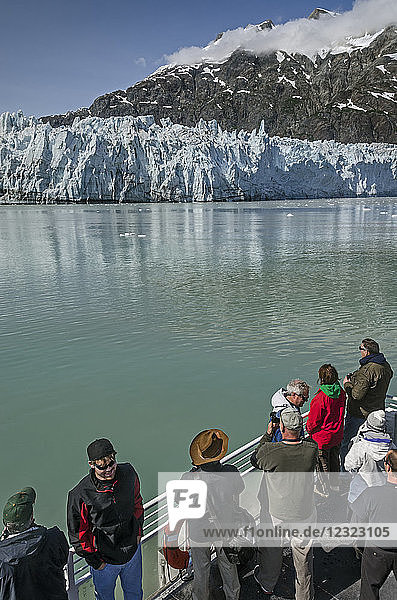 Tourists on board the Baranof Wind sightseeing at Margerie Glacier  Tarr Inlet  Glacier Bay National Park and Preserve  Southeast Alaska; Alaska  United States of America