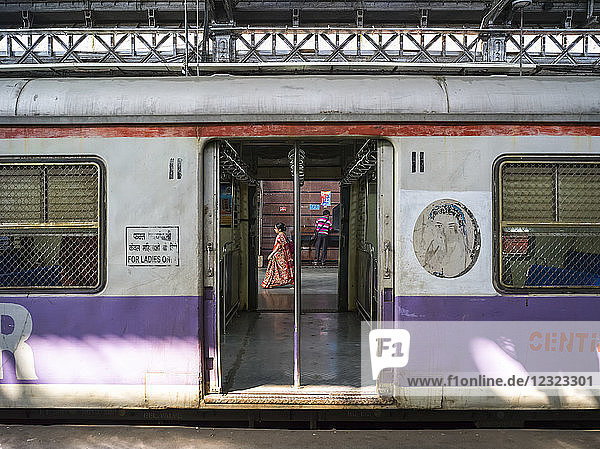 Sign on a train's passenger car saying 'for ladies only'; Mumbai  Maharashtra  India
