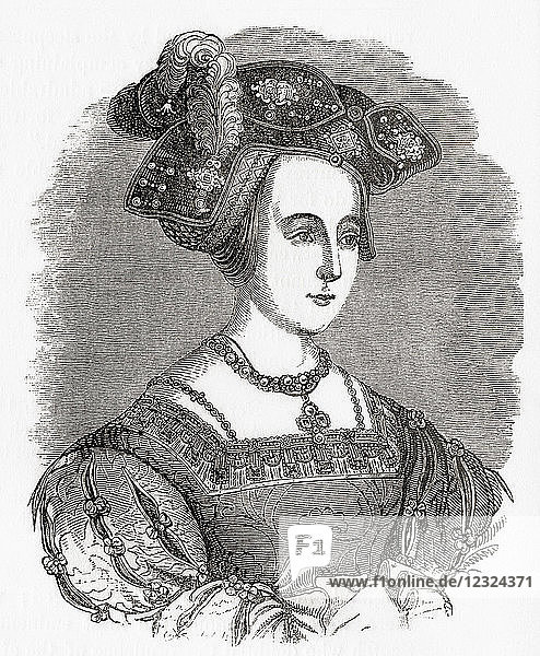 Anne Boleyn  c. 1501 - 1536. Queen of England from 1533 to 1536 as the second wife of King Henry VIII. From Old England: A Pictorial Museum  published 1847.