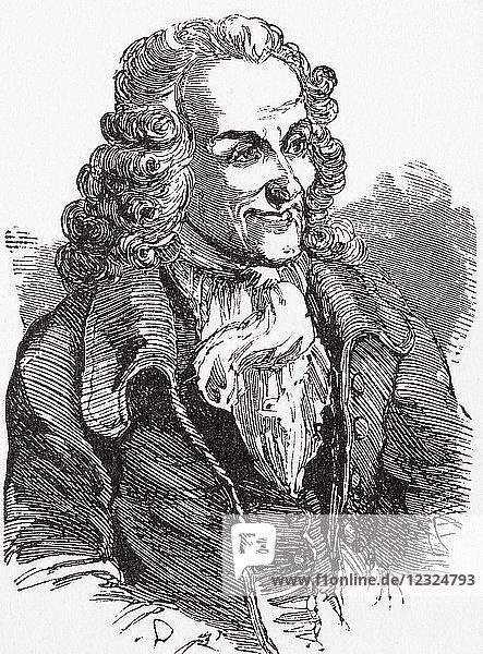 François-Marie Arouet  1694 - 1778  auch bekannt unter seinem Pseudonym Voltaire. Französischer Aufklärungsschriftsteller  Historiker und Philosoph. Aus Ward and Lock's Illustrated History of the World  veröffentlicht ca. 1882.