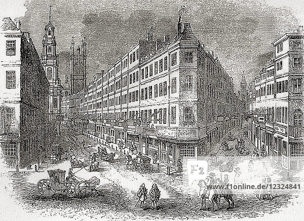 Cornhill  The Exchange and Lombard Street  London  England in the mid 19th century. From Old England: A Pictorial Museum  published 1847.