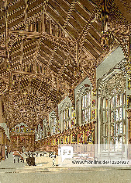 Christ Church Hall  Oxford University  Oxford  England. King Charles I held his Parliament in the Great Hall during the English Civil War. From Old England: A Pictorial Museum  published 1847.