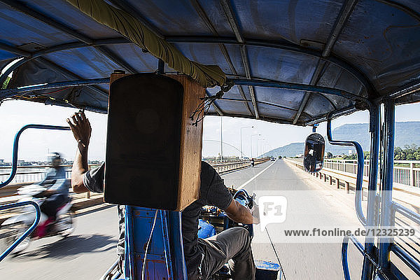 On board a tuk-tuk; Pakse  Champasak  Laos