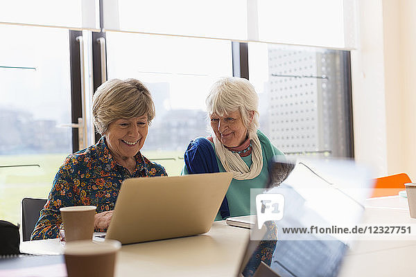 Senior businesswomen using laptop in meeting