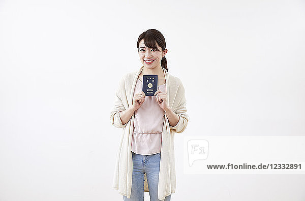 Japanese woman on white background