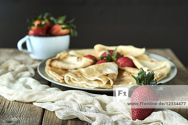 Strawberries and homemade pancakes