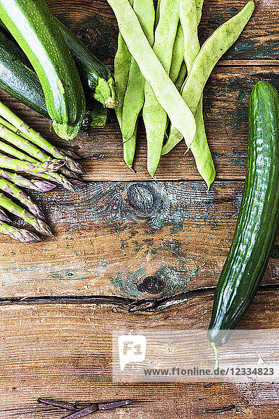 Green asparagus  zucchini  cucumber and pea pods