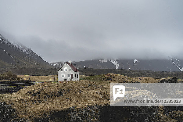 Iceland  North of Iceland  landscape with single white house