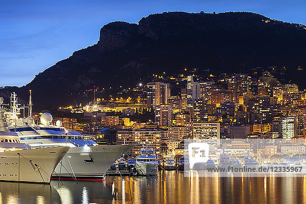 Principality of Monaco Monaco Monte Carlo marina at blue hour