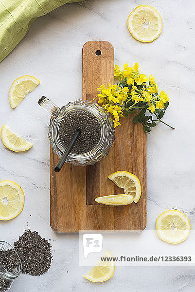 Chia drink with slices of lemon