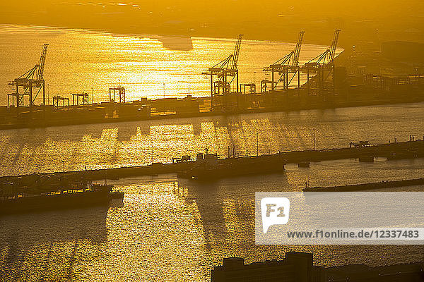 Africa  South Africa  Cape Town  Dockyard with cranes and ships at sunset