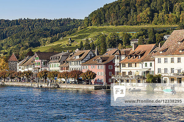 Switzerland  Canton of Schaffhausen  Stein am Rhein  Lake Constance  Rhine river  Old town  waterfront promenade