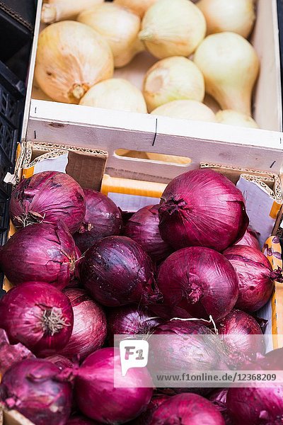Onions for sale. Village shop. Frigiliana. Spain.