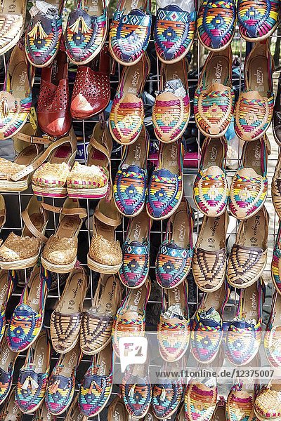 Mexico Mexico City Ciudad De Federal District Distrito Df D F Cdmx Polanco Hispanic Mexican Bosque De Chapultepec Forest Park Parque Vendor Handicrafts Shoes Guaraches Display Sale North America American