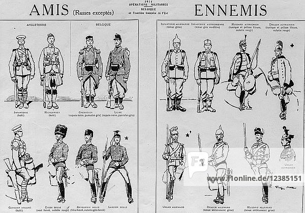 Poster representing the uniform of the different soldiers of the World War I  1914  France  Europe