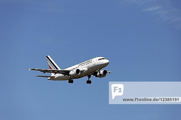Airfrance Airbus A318  im Landeanflug auf den Flughafen Franz Josef Strauß  München  Oberbayern  Deutschland  Europa