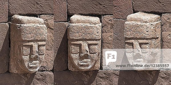 Steinkopf in Tihuanaku  3 Ansichten  Ruinen von Prä-Inka-Kulturen  Bolivien  Südamerika